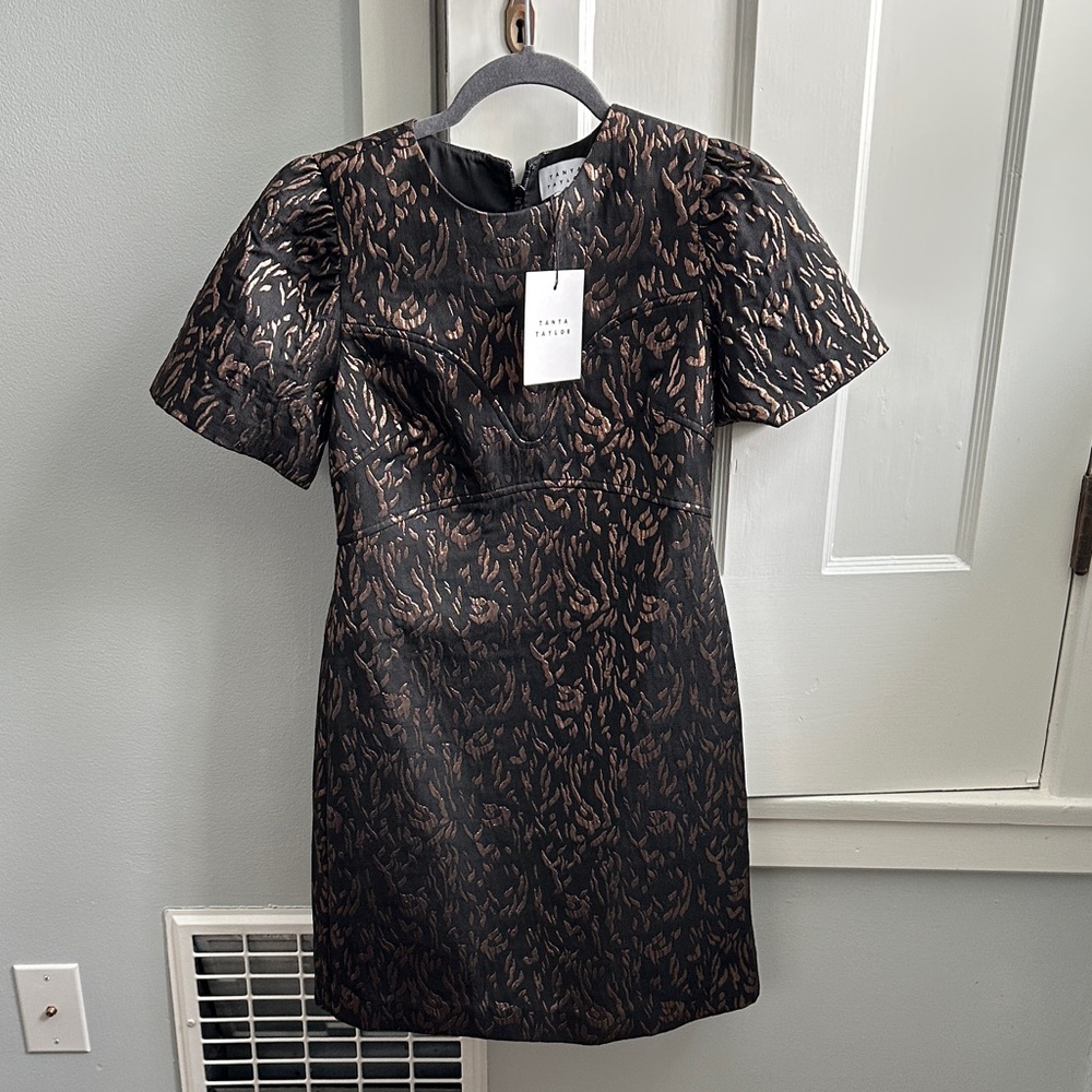 Tanya Taylor Black and Brown Patterned Mini Dress NWT